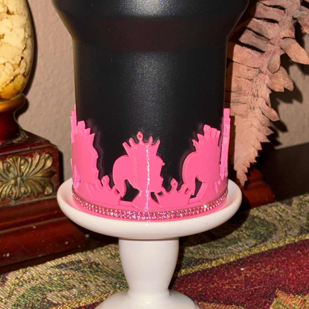 Pink and Silver Princess Doll Rhinestone Tumbler Boot, Lid Halo, for Stanley tumblers, custom colors