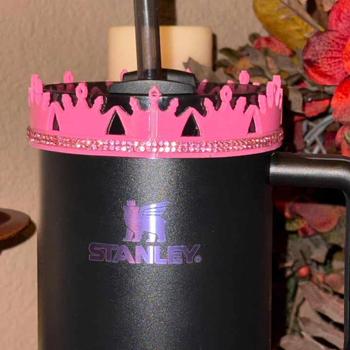 Pink and Silver Princess Doll Rhinestone Tumbler Boot, Lid Halo, for Stanley tumblers, custom colors