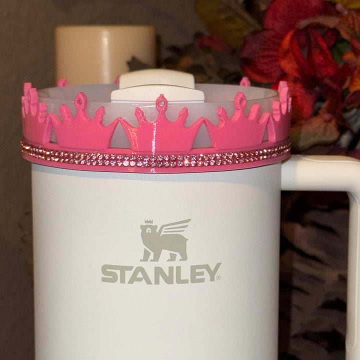 Pink and Silver Princess Doll Rhinestone Tumbler Boot, Lid Halo, for Stanley tumblers, custom colors
