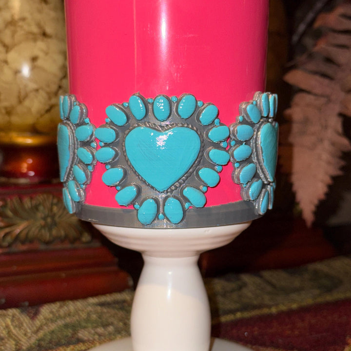 Heart Concho Turquoise Tumbler Boot, straw topper, lid topper, handle charm Stanley, Drink Sleeve Protective Boot, Unique jewelry