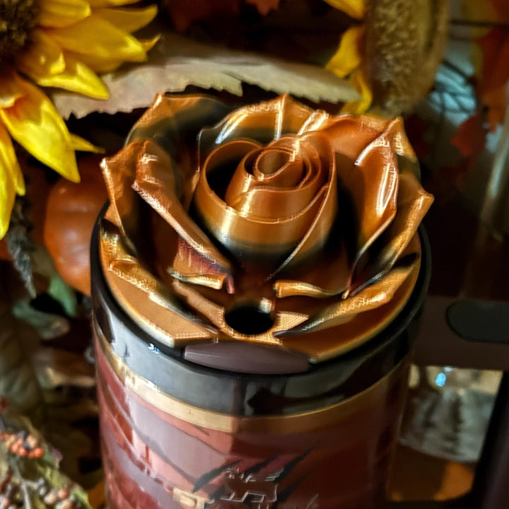 3D Burgundy Brown Bronze Rose Tumbler Topper that fit the Stanley Tumbler lids, Rose decorator lid, 3D Decorative Lid, Color shifting effect