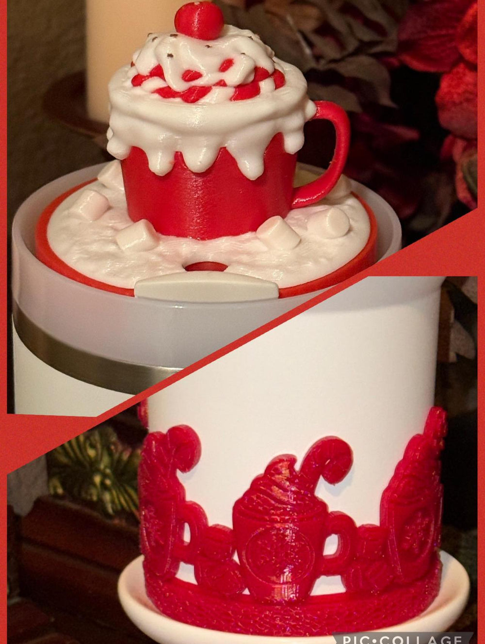 Christmas Cocoa Tumbler Boot or Topper, Hand Painted Protective Sleeve, Fit 20 30 oz and 40 oz Stanley, Tumbler Accessories, Red White