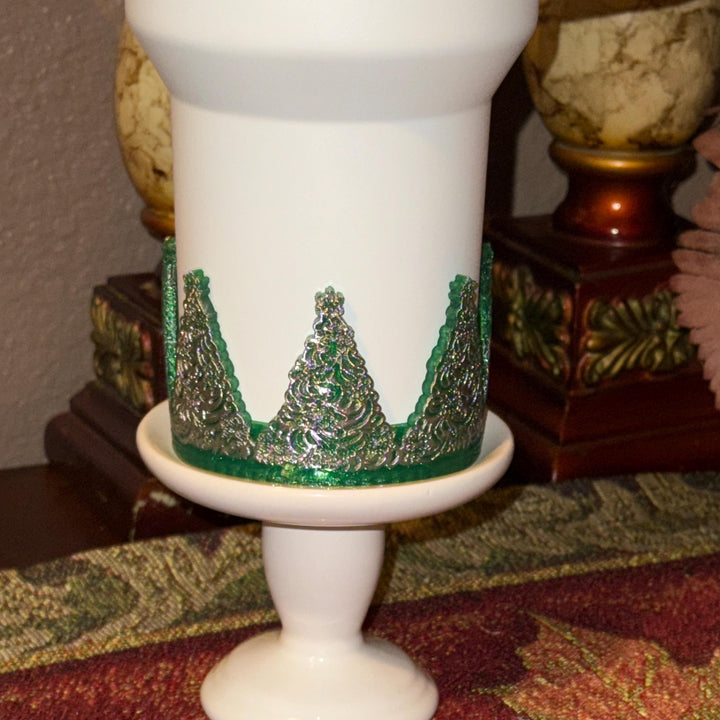 Detailed Embossed Christmas Tree Tumbler Boot with Silver, Protective Sleeve, Holiday Boot, for 20 30 or 40 oz Stanley, Tumbler Accessories