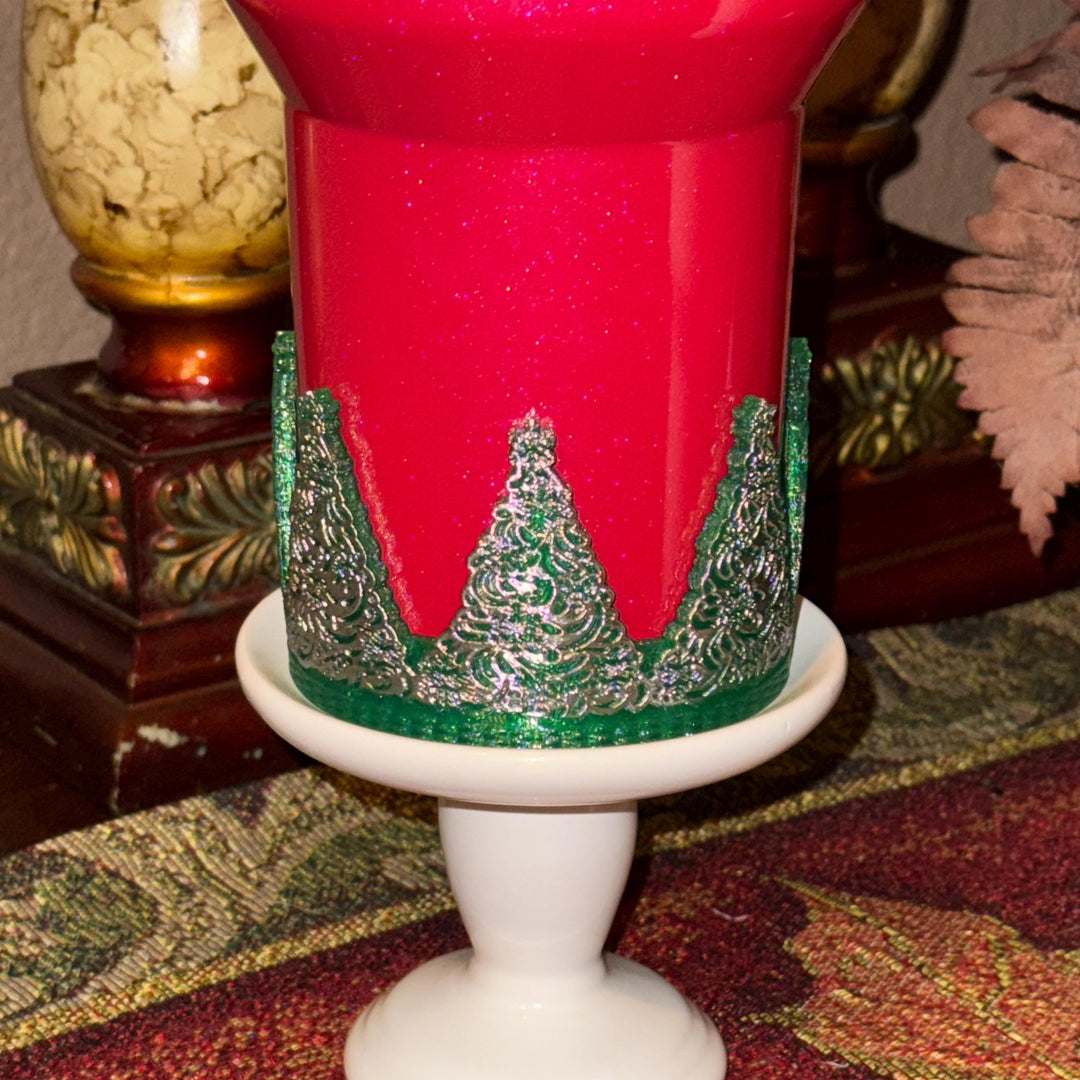 Detailed Embossed Christmas Tree Tumbler Boot with Silver, Protective Sleeve, Holiday Boot, for 20 30 or 40 oz Stanley, Tumbler Accessories