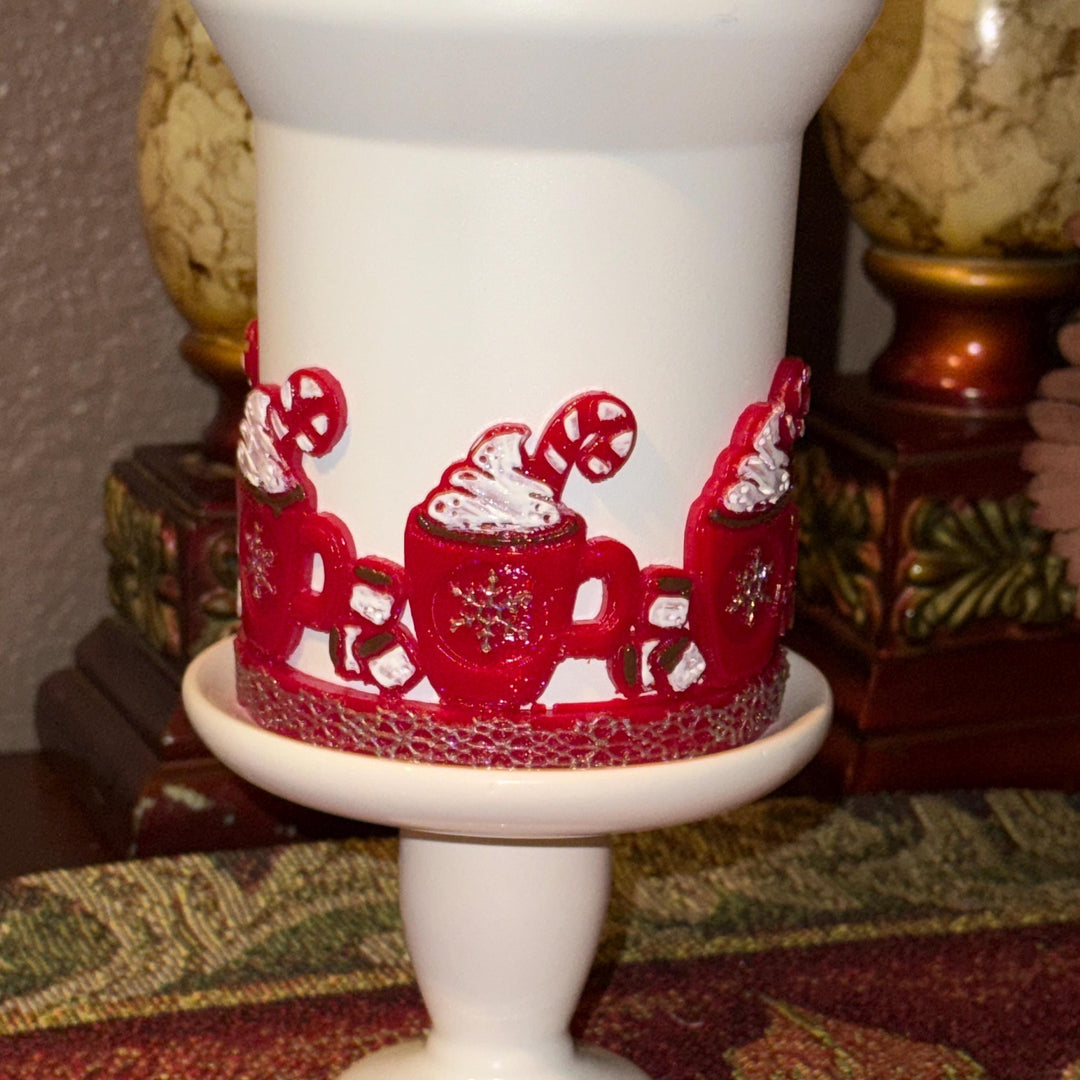 Christmas Cocoa Tumbler Boot or Topper, Hand Painted Protective Sleeve, Fit 20 30 oz and 40 oz Stanley, Tumbler Accessories, Red White