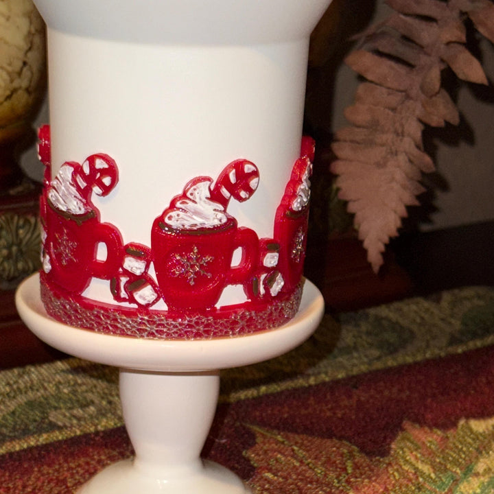 Christmas Cocoa Tumbler Boot or Topper, Hand Painted Protective Sleeve, Fit 20 30 oz and 40 oz Stanley, Tumbler Accessories, Red White