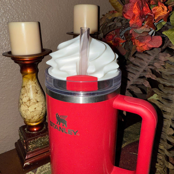 Christmas Cocoa Tumbler Boot or Topper, Hand Painted Protective Sleeve, Fit 20 30 oz and 40 oz Stanley, Tumbler Accessories, Red White