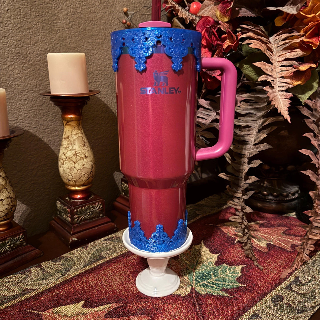 Cobalt Blue Damask Lace Lid Halo Bangle and Boot for Stanley tumblers, Fancy Tumbler Sleeves, Berry Truffle