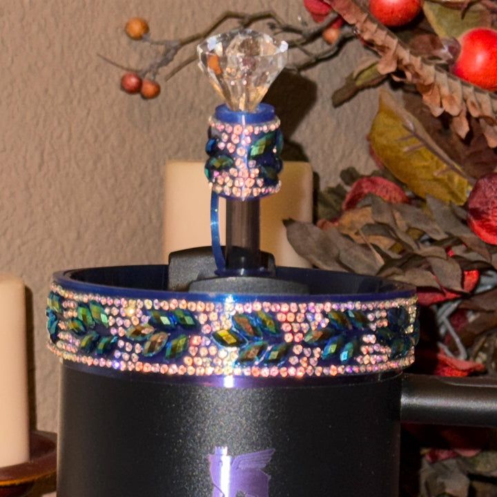 Black Blue Flower Flat Fancy Rhinestone Tumbler Princess Collection, Stanley accessories, Rose Halo Boot Straw Topper