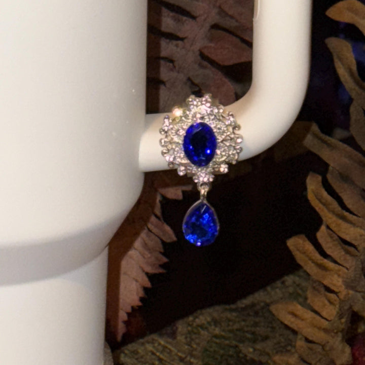 Elegant Blue Sapphire and Silver Rhinestone Royal Princess Accessories for Stanley Tumblers Queen Bling Fancy, Boujie Collection Unique Gift