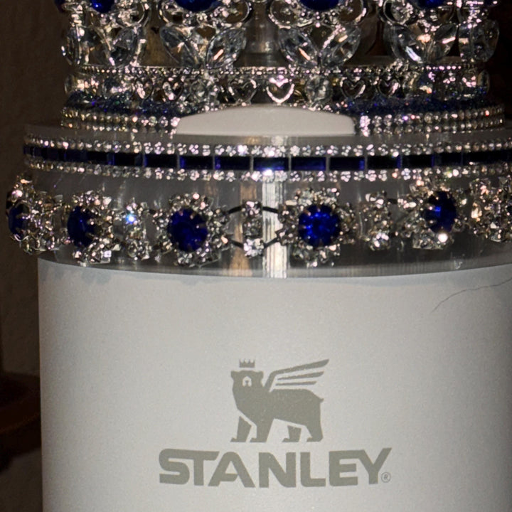 Elegant Blue Sapphire and Silver Rhinestone Royal Princess Accessories for Stanley Tumblers Queen Bling Fancy, Boujie Collection Unique Gift