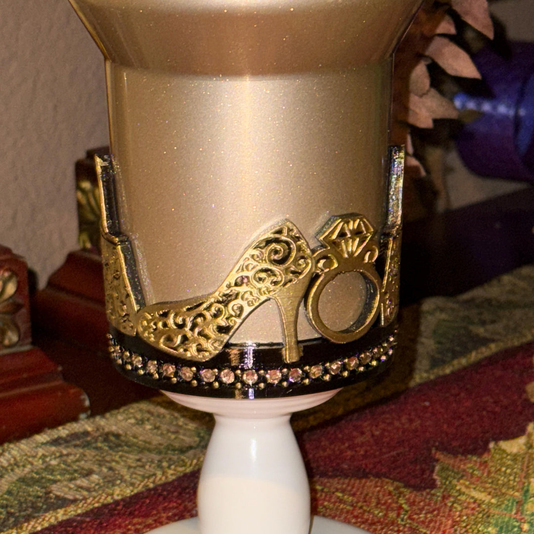 Black and Gold Diva Rhinestone Tumbler Boot, Lid Halo or Topper for Stanley tumblers, Princess Doll Purse High Heels stilettos ring