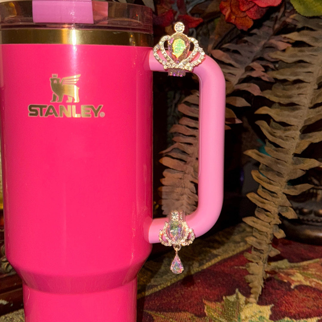 Flower Flat Fancy Irridescent Rhinestone Tumbler Princess Collection, Stanley accessories, unique gift Crown Halo Boot Straw Topper