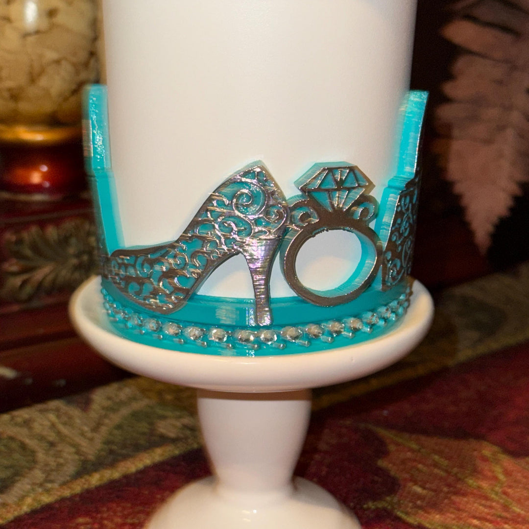 Teal Turquoise and Silver Diva Rhinestone Tumbler Boot, Lid Halo or Topper for Stanley tumblers, Princess Doll Purse High Heels stilettos