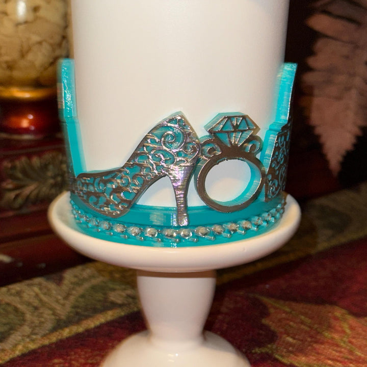 Teal Turquoise and Silver Diva Rhinestone Tumbler Boot, Lid Halo or Topper for Stanley tumblers, Princess Doll Purse High Heels stilettos