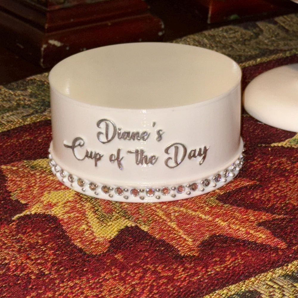 Custom “Cup of the Day” Desktop Pedestal Stand | Personalized Stanley Cup Display | Rhinestone Tumbler Stand | Office Cup Holder for Desk