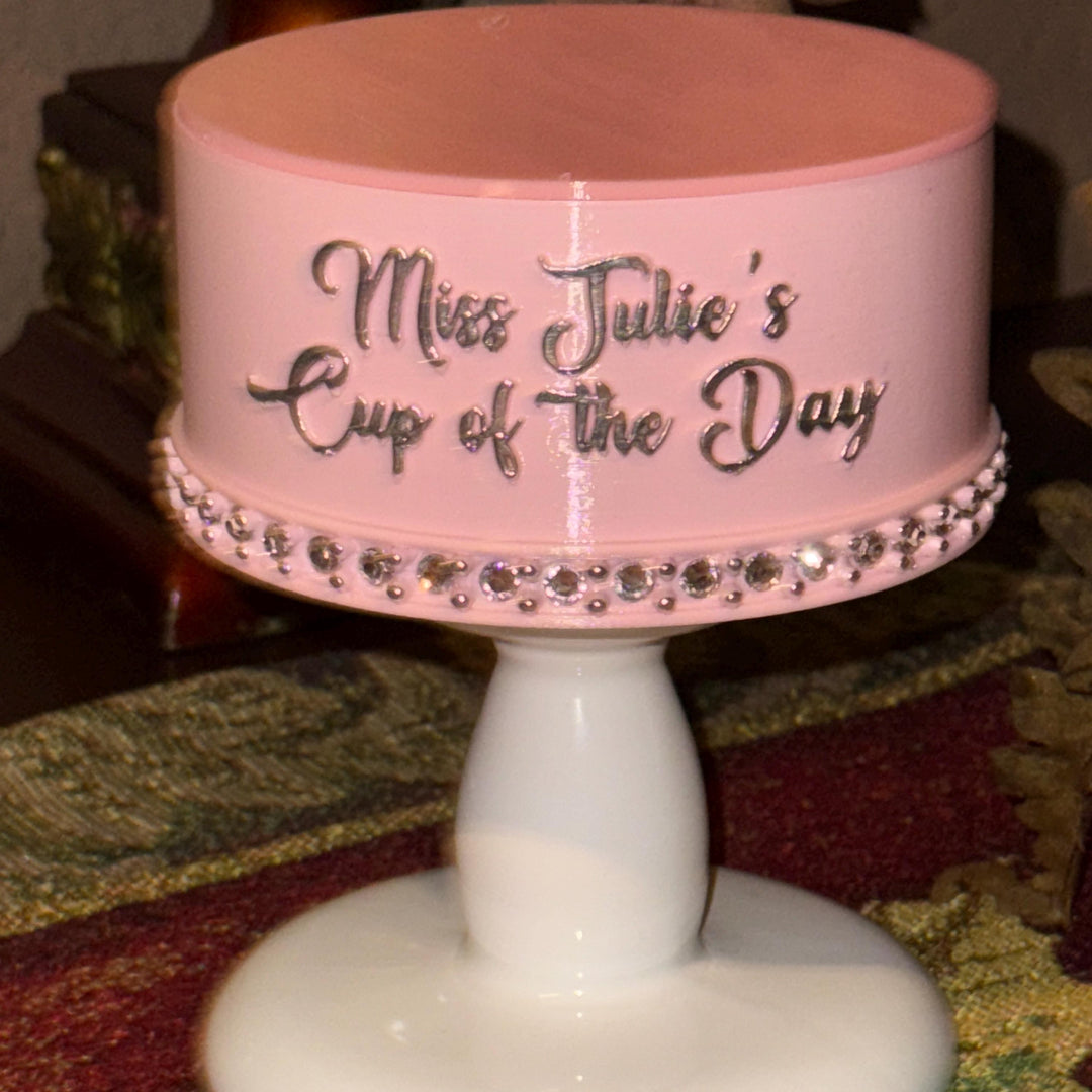 Custom “Cup of the Day” Desktop Pedestal Stand | Personalized Stanley Cup Display | Rhinestone Tumbler Stand | Office Cup Holder for Desk