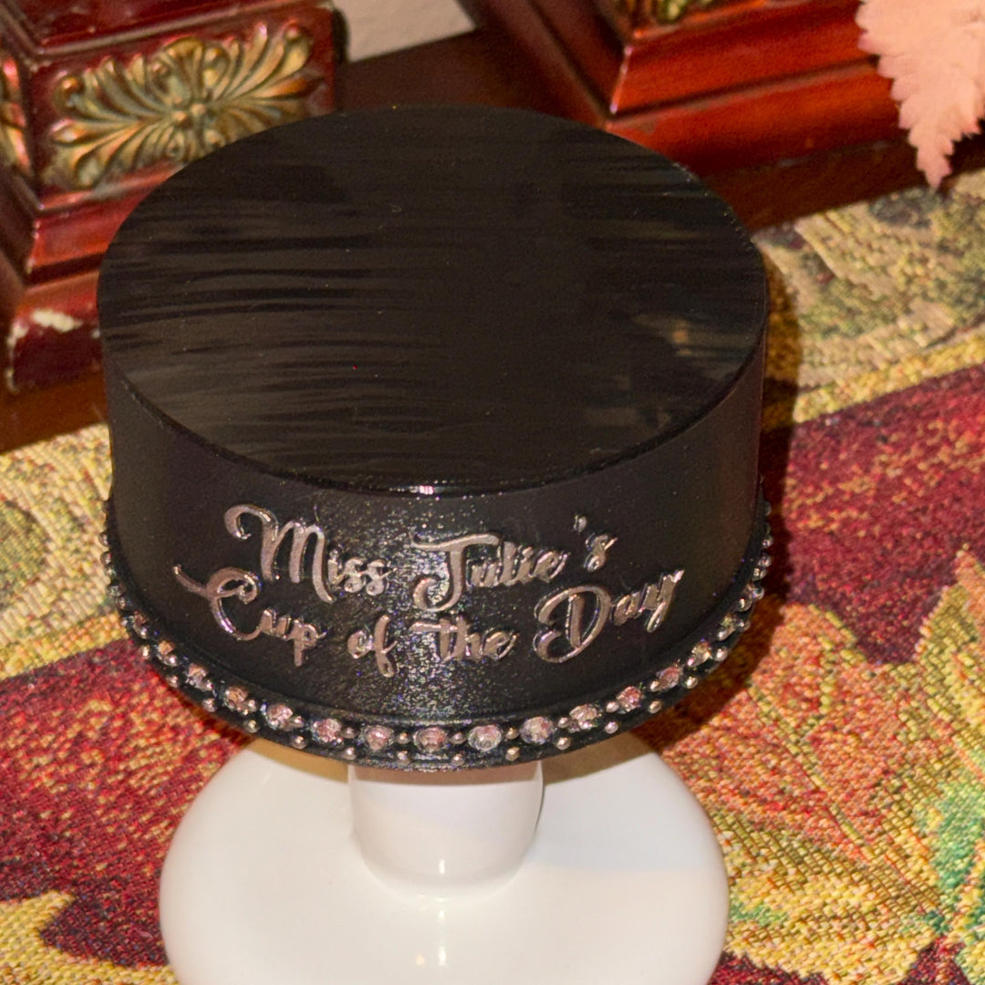 Custom “Cup of the Day” Desktop Pedestal Stand | Personalized Stanley Cup Display | Rhinestone Tumbler Stand | Office Cup Holder for Desk