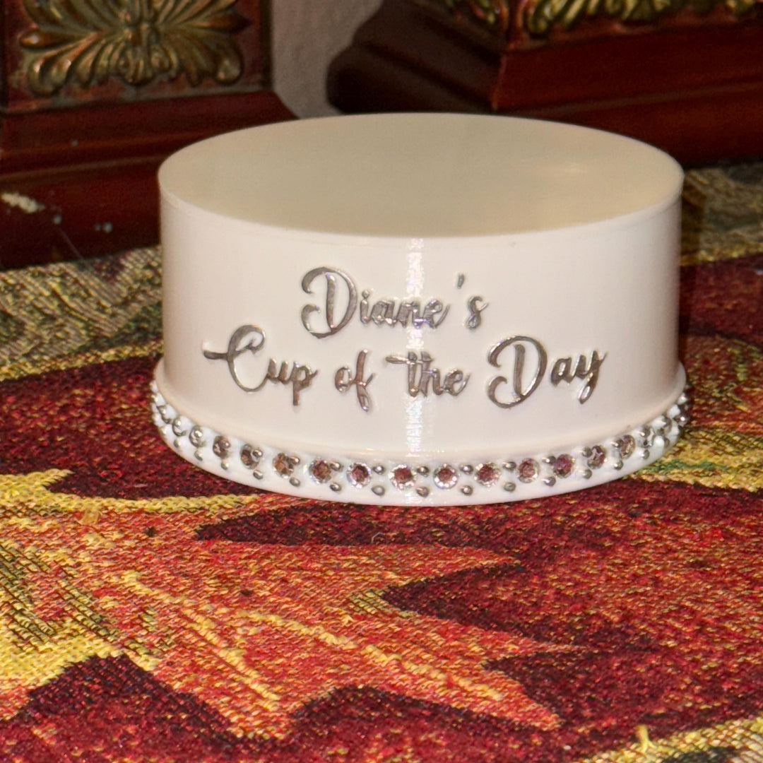 Custom “Cup of the Day” Desktop Pedestal Stand | Personalized Stanley Cup Display | Rhinestone Tumbler Stand | Office Cup Holder for Desk