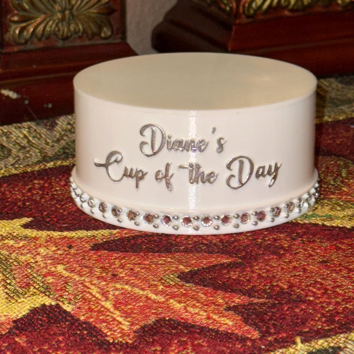 Custom “Cup of the Day” Desktop Pedestal Stand | Personalized Stanley Cup Display | Rhinestone Tumbler Stand | Office Cup Holder for Desk