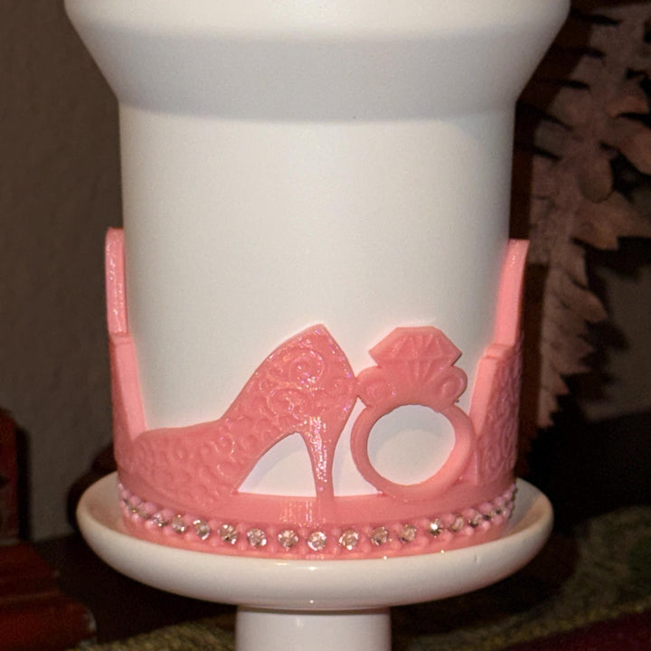 Pink and Silver Diva Rhinestone Tumbler Boot, Lid Halo or Topper for Stanley tumblers, Princess Doll Purse High Heels stilettos