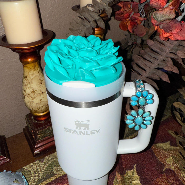 Heart Concho Turquoise Tumbler Boot, straw topper, lid topper, handle charm Stanley, Drink Sleeve Protective Boot, Unique jewelry