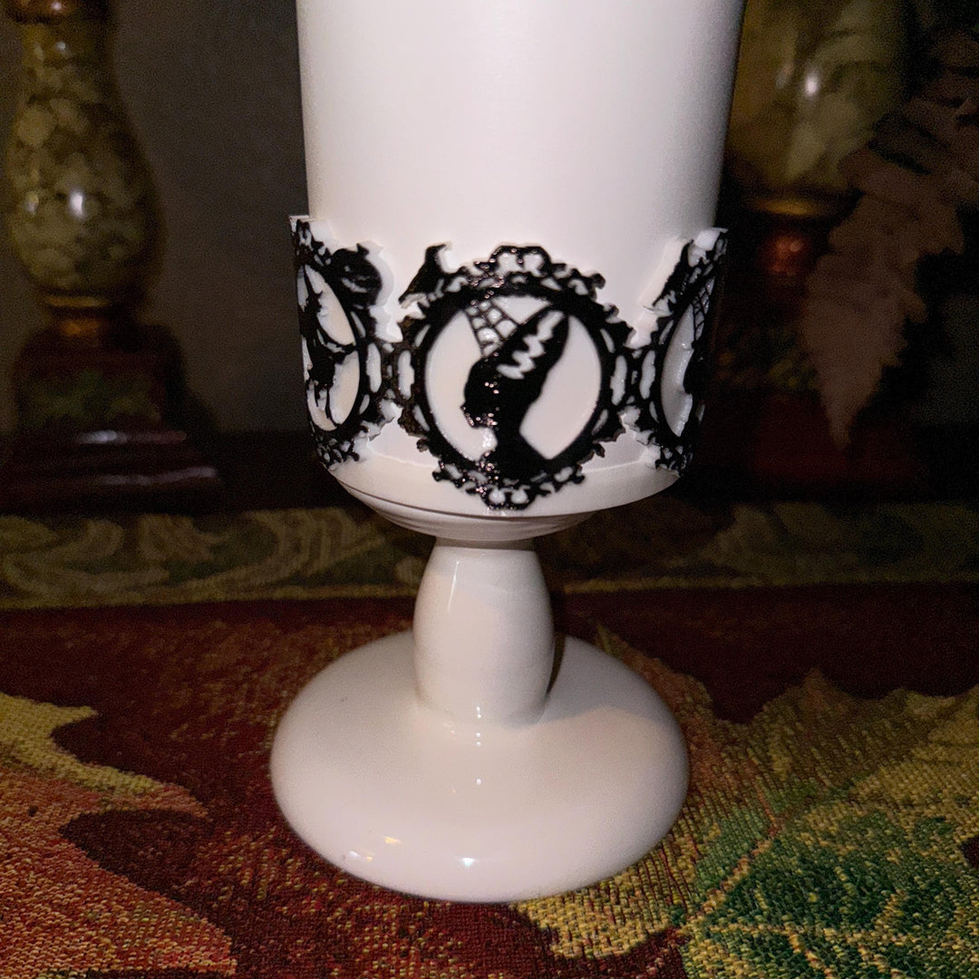 Black and White Halloween Tumbler Boot, multiple designs on panels, trendy accessories for Stanley tumblers, unique gift hand painted