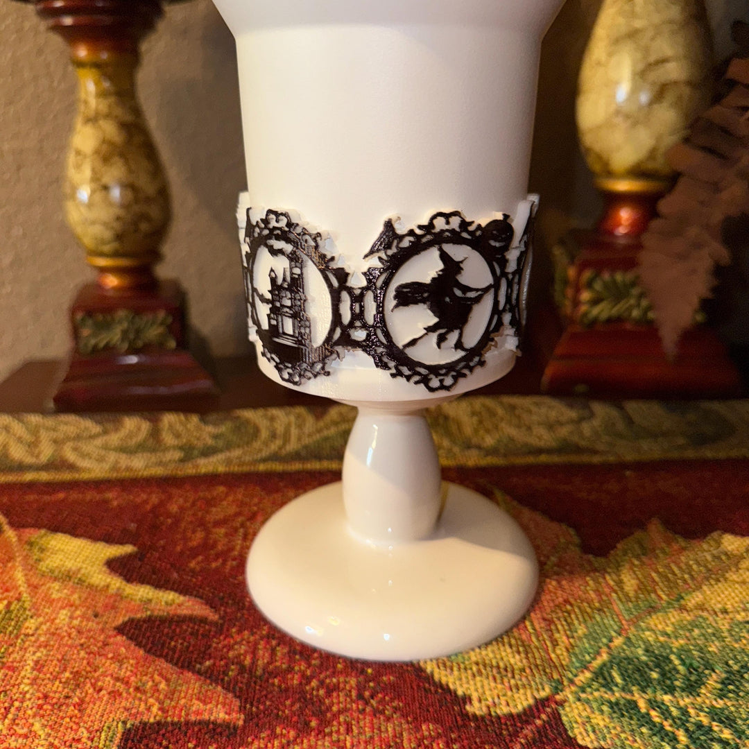Halloween Tumbler Boot, multiple detailed designs on each panel, trendy accessories for Stanley tumblers, unique gift hand painted