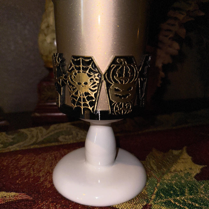 Halloween Coffin Tumbler Boot, multiple detailed designs on each panel, trendy accessories for Stanley tumblers, unique gift hand painted
