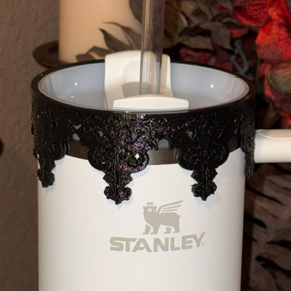 Black Fancy Damask Lace Tumbler Boot or Halo, Tumbler Boot Sleeve, fits your Stanley Tumblers, Unique Gift