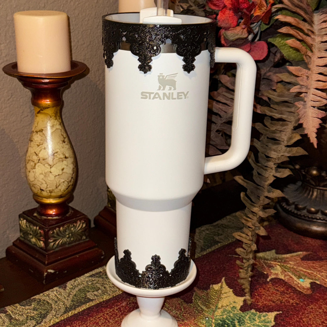 Black Fancy Damask Lace Tumbler Boot or Halo, Tumbler Boot Sleeve, fits your Stanley Tumblers, Unique Gift