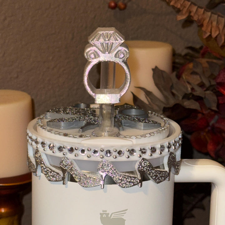 White and Silver Diva Rhinestone Tumbler Boot, Lid Halo or Topper for Stanley tumblers, Princess Doll Purse High Heels stilettos