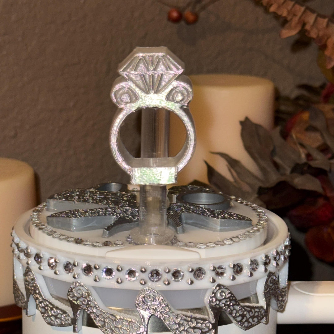 White and Silver Diva Rhinestone Tumbler Boot, Lid Halo or Topper for Stanley tumblers, Princess Doll Purse High Heels stilettos