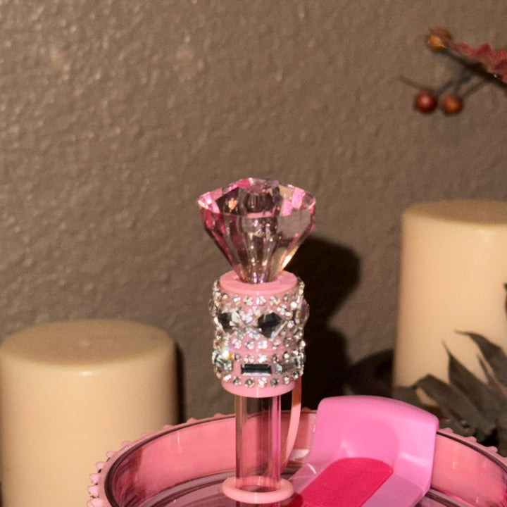 Pink and Silver Quilted Rhinestone Tumbler boot and halo for Stanley tumblers, Best Seller, Boot Halo Straw Topper