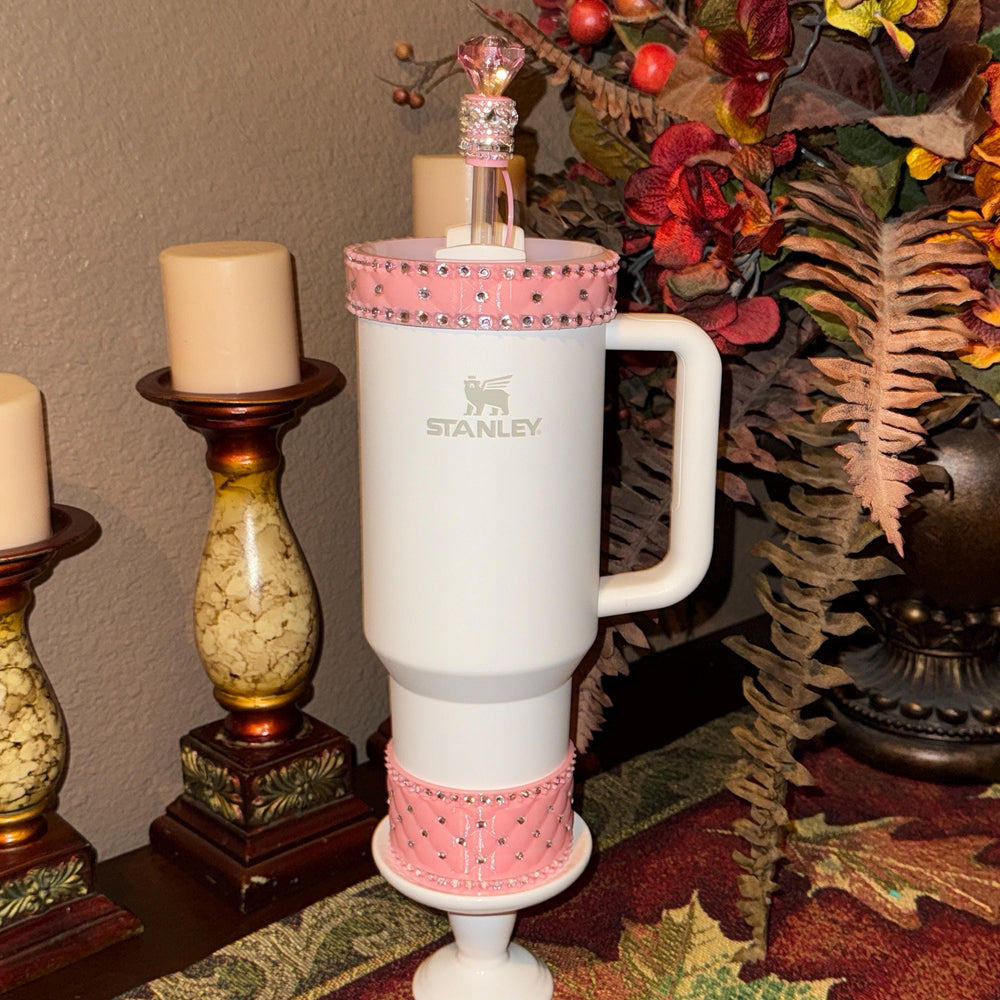 Pink and Silver Quilted Rhinestone Tumbler boot and halo for Stanley tumblers, Best Seller, Boot Halo Straw Topper
