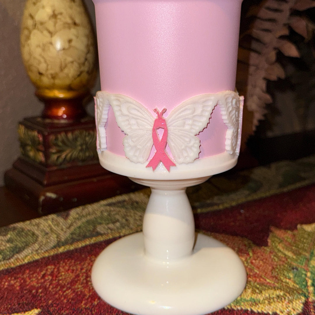 Butterfly Breast Cancer Awareness Ribbon Tumbler Boot, Pink White Protective Sleeve, Princess Bow, Fit's Stanley Tumblers