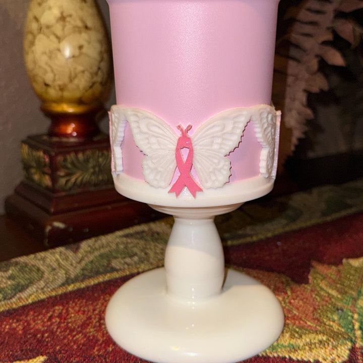 Butterfly Breast Cancer Awareness Ribbon Tumbler Boot, Pink White Protective Sleeve, Princess Bow, Fit's Stanley Tumblers