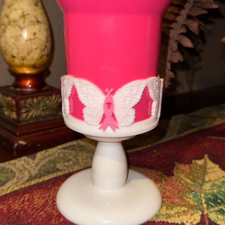 Butterfly Breast Cancer Awareness Ribbon Tumbler Boot, Pink White Protective Sleeve, Princess Bow, Fit's Stanley Tumblers