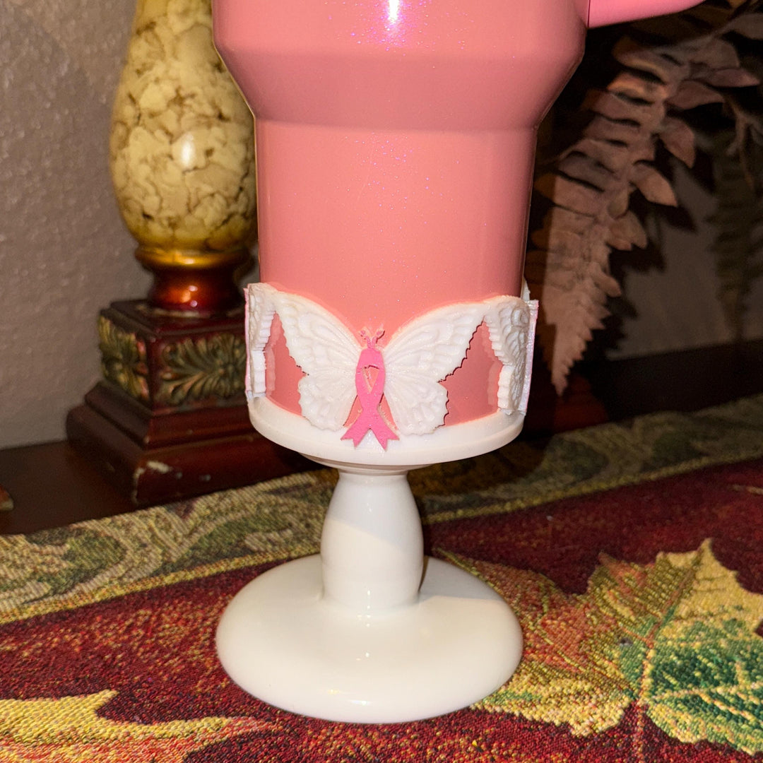 Butterfly Breast Cancer Awareness Ribbon Tumbler Boot, Pink White Protective Sleeve, Princess Bow, Fit's Stanley Tumblers