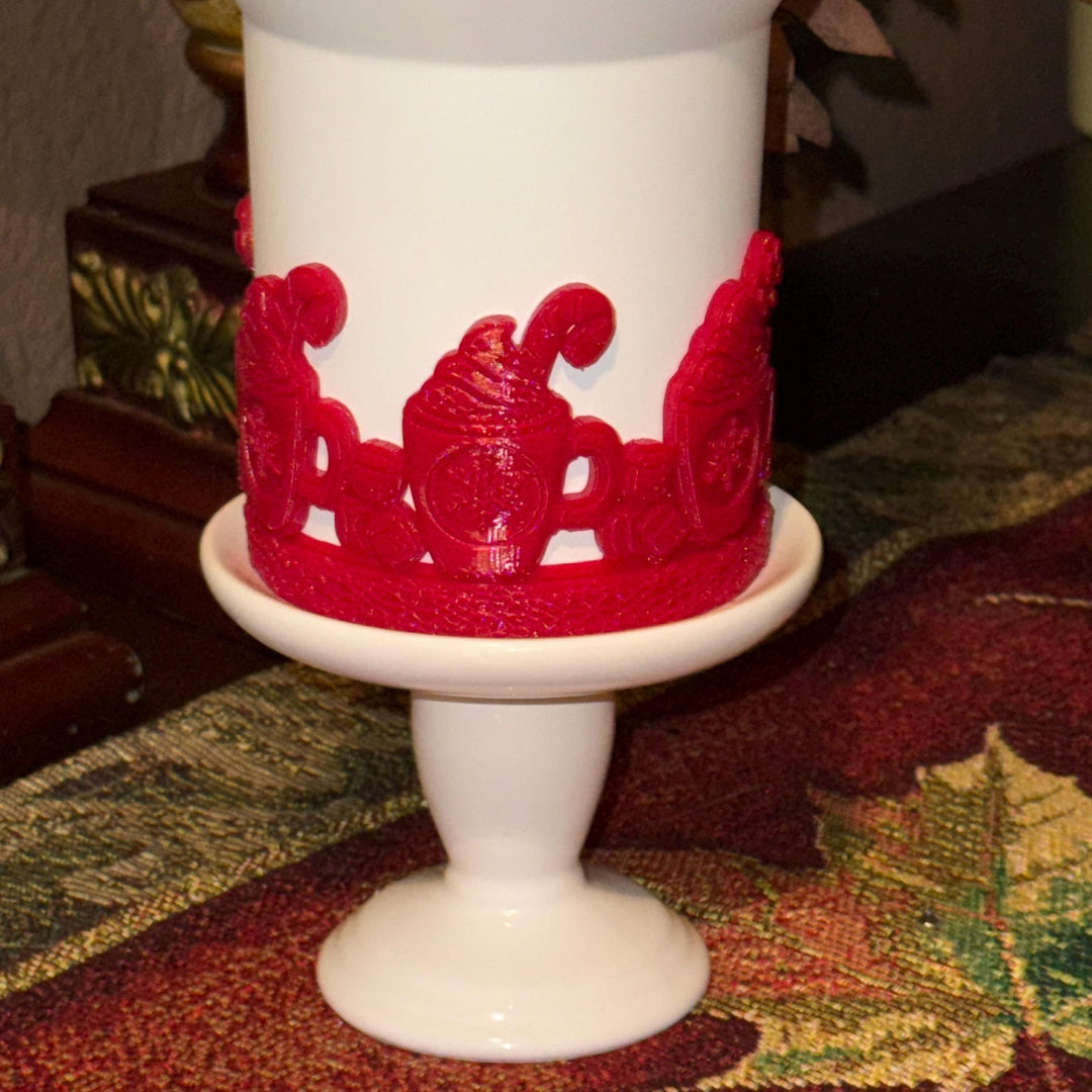 Christmas Cocoa Tumbler Boot or Topper, Hand Painted Protective Sleeve, Fit 20 30 oz and 40 oz Stanley, Tumbler Accessories, Red White