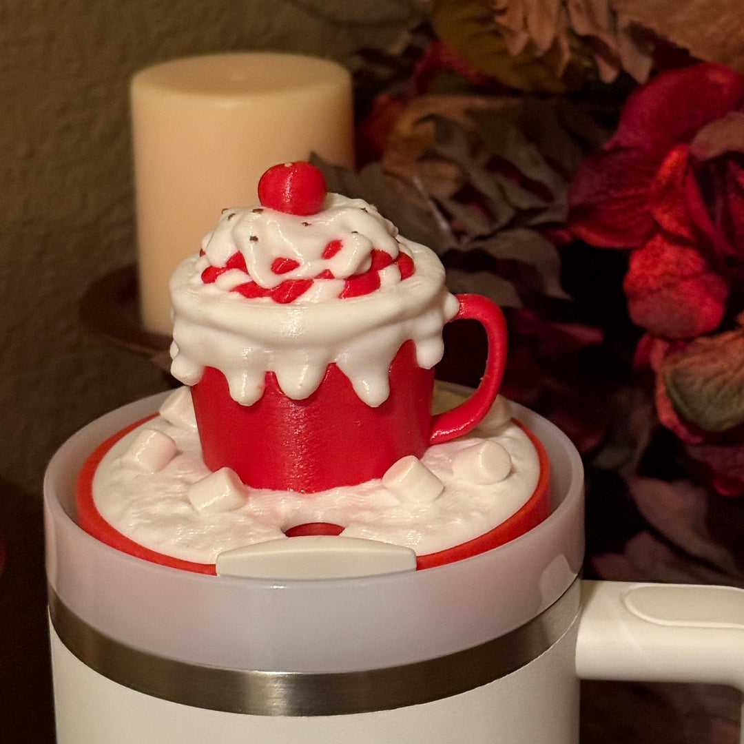 Christmas Cocoa Tumbler Boot or Topper, Hand Painted Protective Sleeve, Fit 20 30 oz and 40 oz Stanley, Tumbler Accessories, Red White