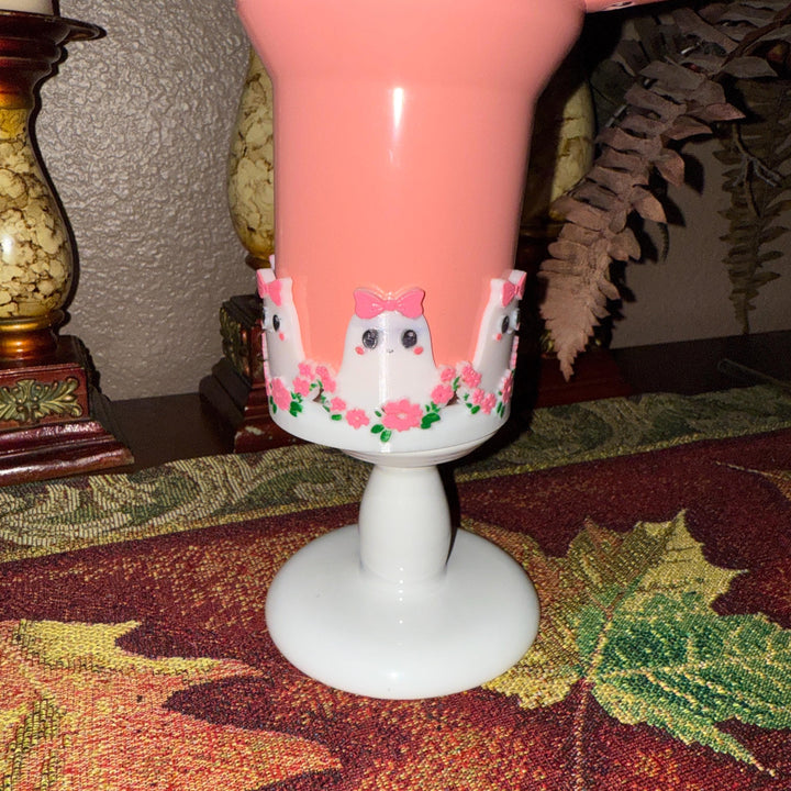 Cute Halloween Ghost Tumbler Boot, flowers bows, Cup Sleeve, Festive Accessories for 20 30 and 40 oz Stanley, Unique Gift, hand painted