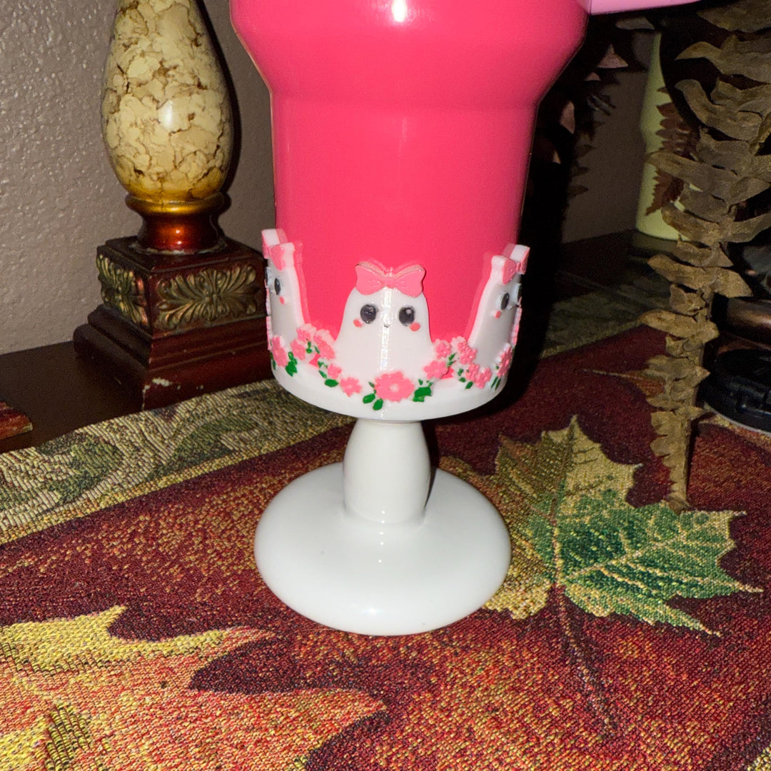 Cute Halloween Ghost Tumbler Boot, flowers bows, Cup Sleeve, Festive Accessories for 20 30 and 40 oz Stanley, Unique Gift, hand painted