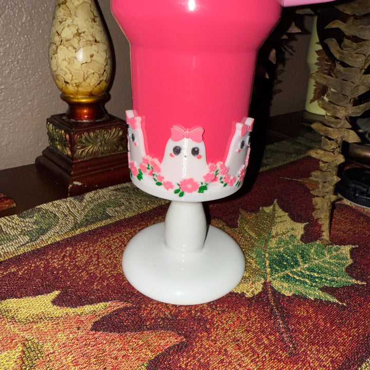 Cute Halloween Ghost Tumbler Boot, flowers bows, Cup Sleeve, Festive Accessories for 20 30 and 40 oz Stanley, Unique Gift, hand painted