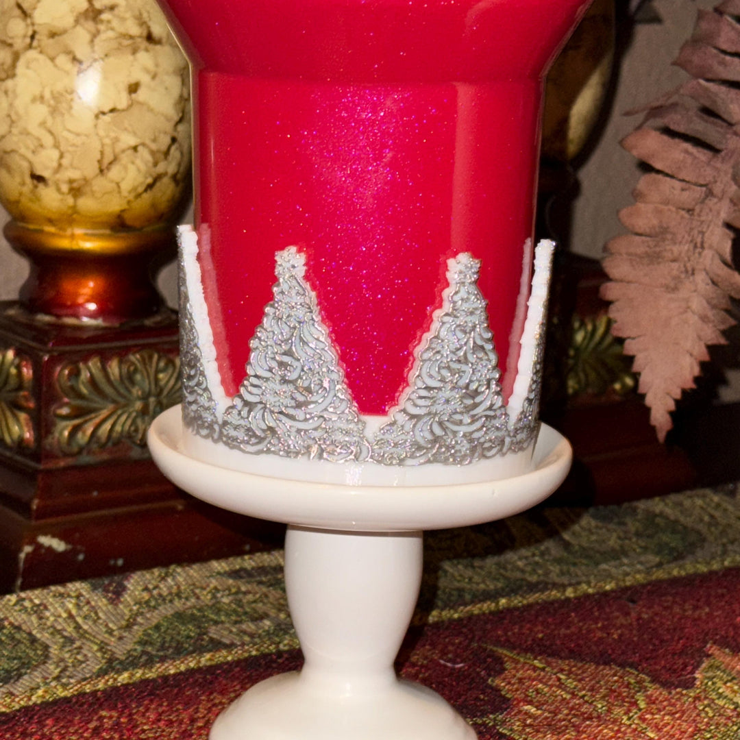 Detailed Embossed Christmas Tree Tumbler Boot with Silver, Protective Sleeve, Holiday Boot, for 20 30 or 40 oz Stanley, Tumbler Accessories