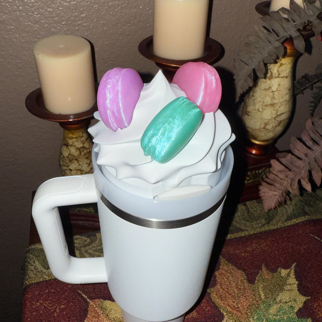 3D Whipped Topping and Macaroons Tumbler Topper that fit the Love Shack Fancy Stanley lids, 3D Decorative Lid attachment