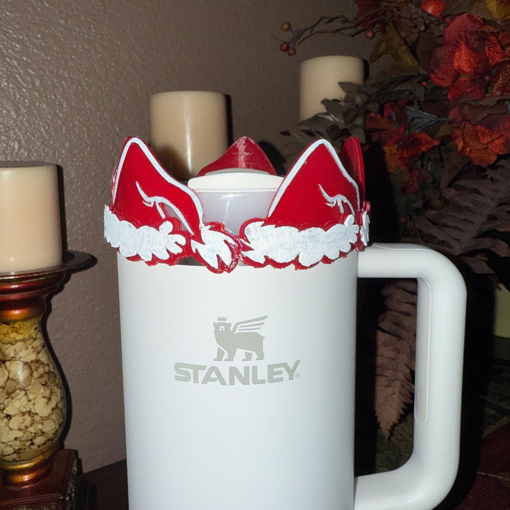 Christmas Santa Hat Tumbler Boot, halo or Topper, Unique gift, Fit 20 30 oz and 40 oz Stanley, Accessories, Red White Green