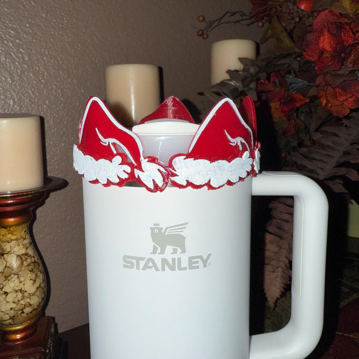 Christmas Santa Hat Tumbler Boot, halo or Topper, Unique gift, Fit 20 30 oz and 40 oz Stanley, Accessories, Red White Green