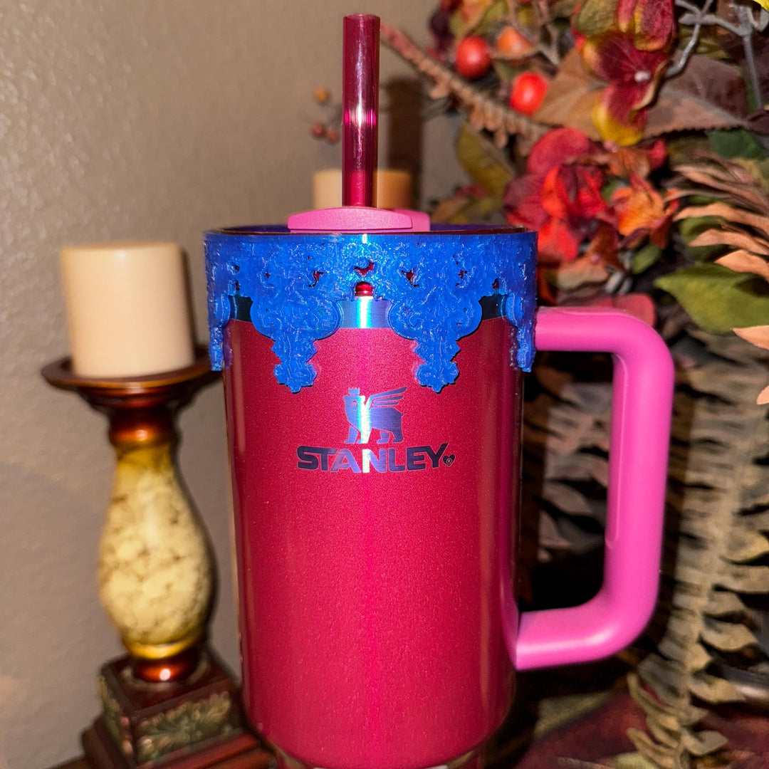 Cobalt Blue Damask Lace Lid Halo Bangle and Boot for Stanley tumblers, Fancy Tumbler Sleeves, Berry Truffle