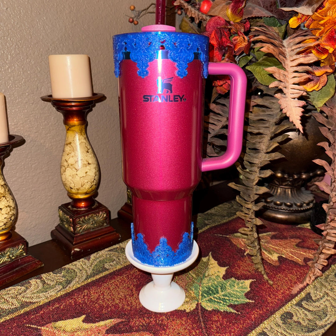 Cobalt Blue Damask Lace Lid Halo Bangle and Boot for Stanley tumblers, Fancy Tumbler Sleeves, Berry Truffle